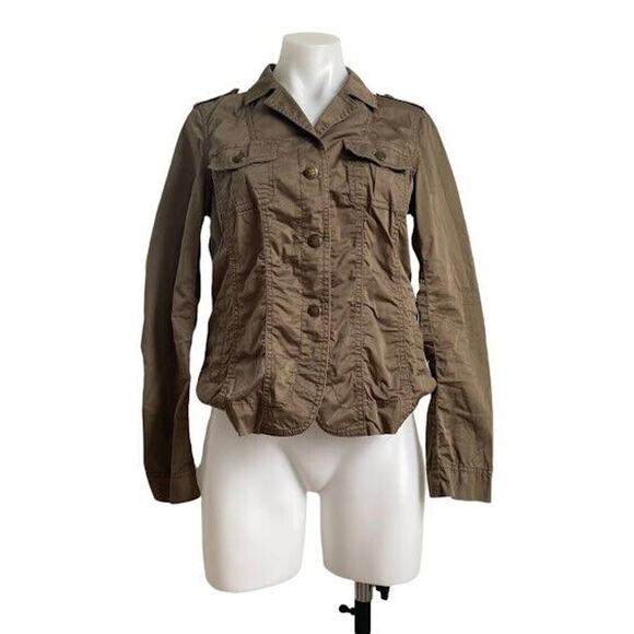 Gerard Darel Womens Sz 40 Button Down Jacket Army Green Cotton Silk Blend Pocket - Picture 1 of 7